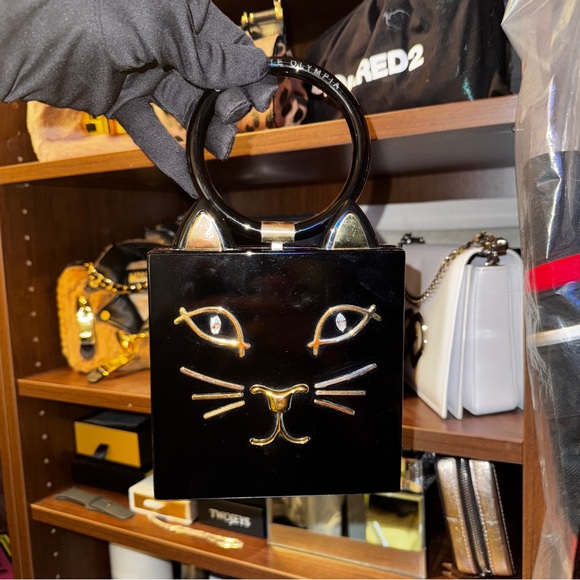 Charlotte Olympia Black Cat Handbag with Gold Accents - Picture 12 of 13